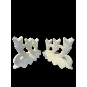 Set Of 2 Vintage Westmoreland Lotus 3 Light Candle Holder Milk Glass Candlestick